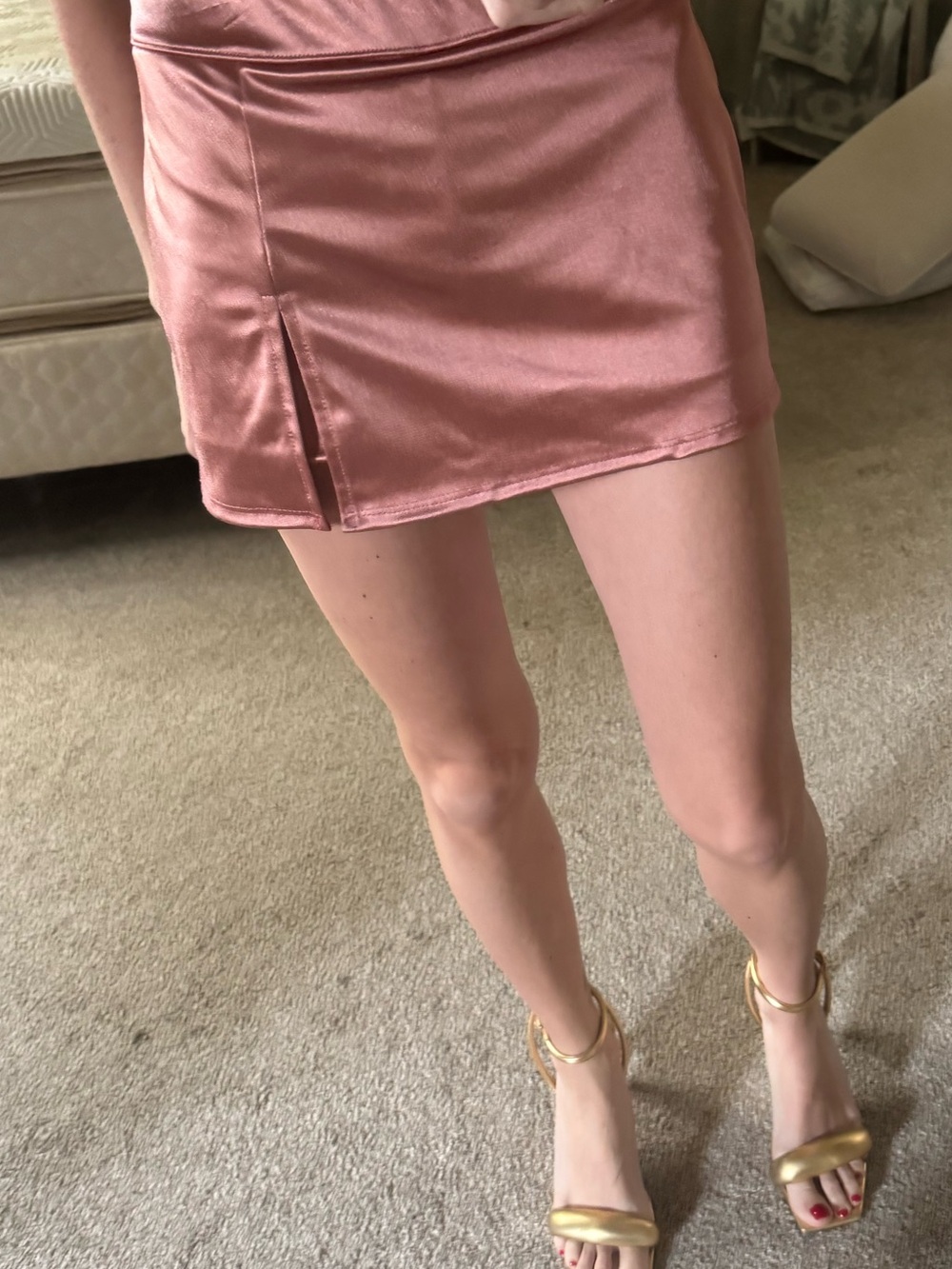 Urban Outfitters Rose Gold Satin Mini Skort